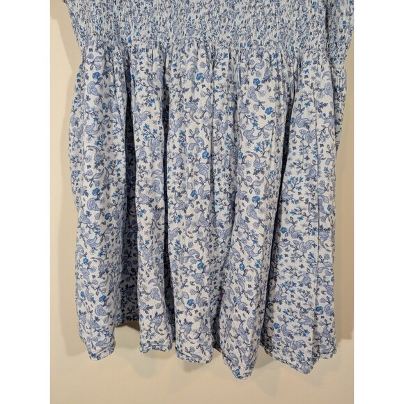Old Navy Womens Blue Floral Smocked Peasant Dress 2X Fairy Cottagecore Prairie - Picture 5 of 11